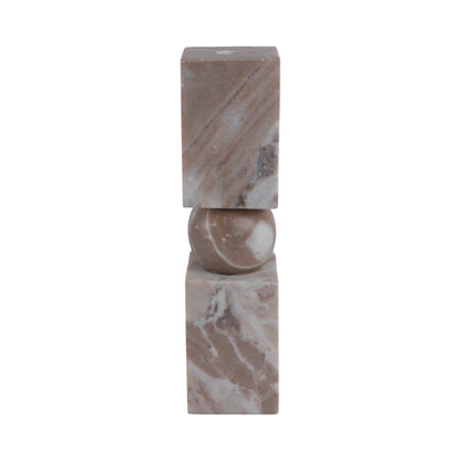 12x3" Chunky Marble Taper Holder, Tan Multi - Decor Addict, LLC
