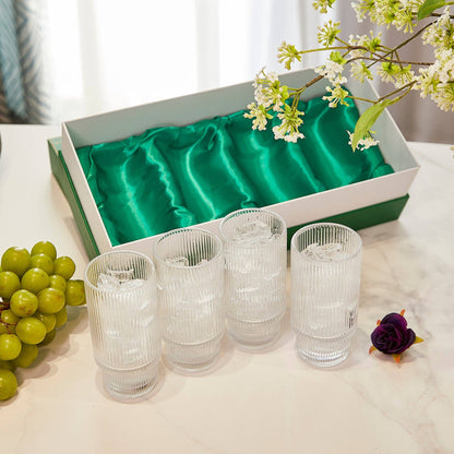 Vintage Art Deco Crystal Highball Ribbed Glass Set of 4 - Decor Addict, LLC