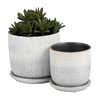 S/2 5/6" Textured Planter With Saucer, Silver - Decor Addict, LLC