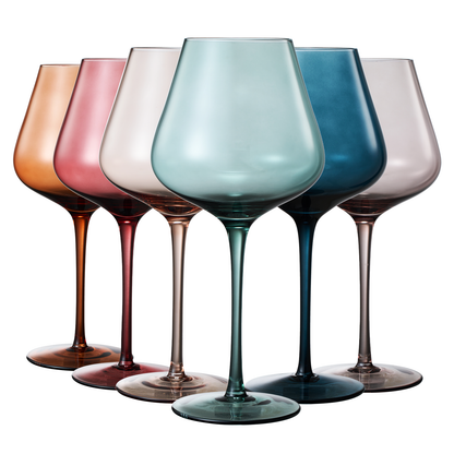 Pastel Large Colored Crystal Wine Glass Set of 6 - Decor Addict, LLC