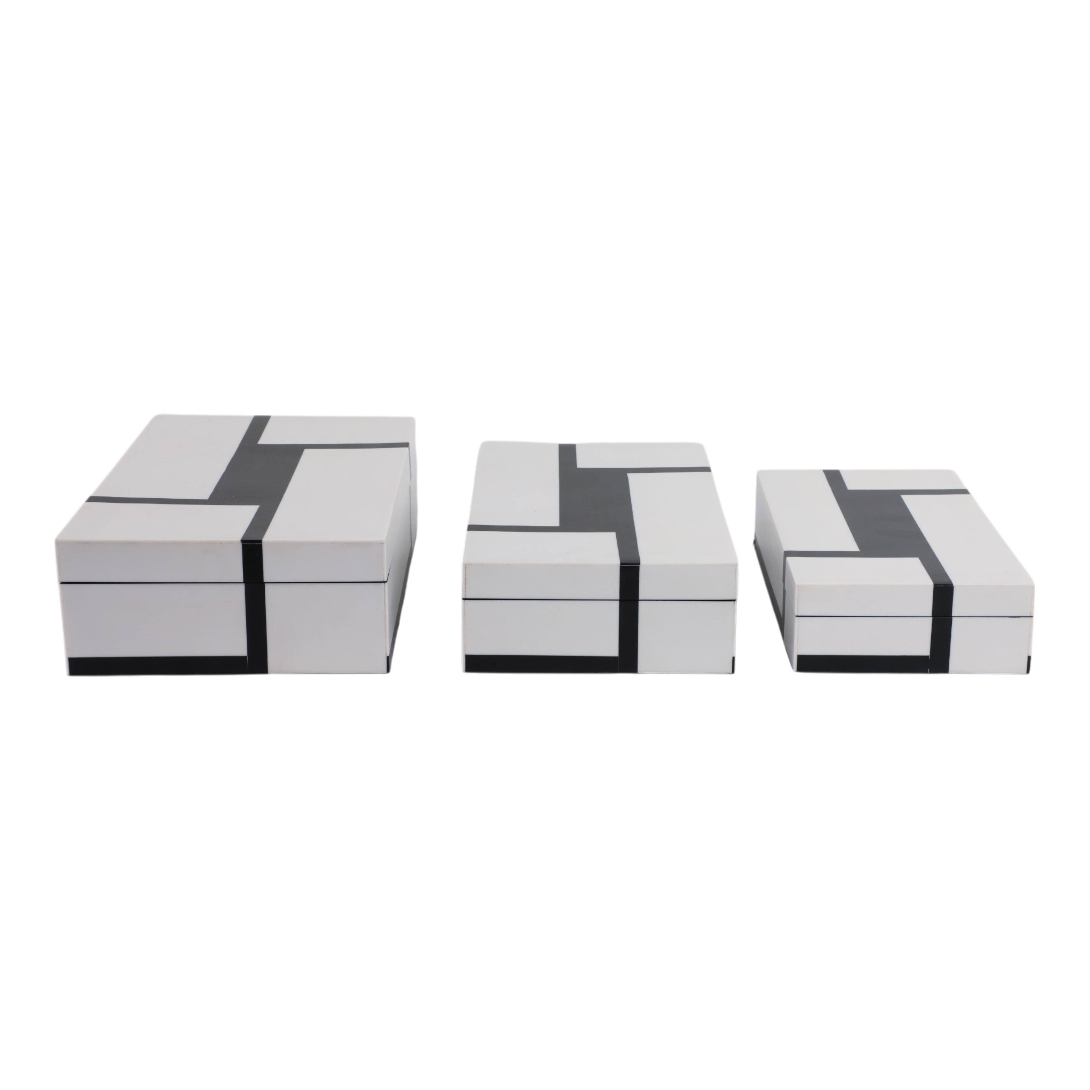 S/3 10/11/12" Bold Lines Design Boxes, White/black - Decor Addict, LLC