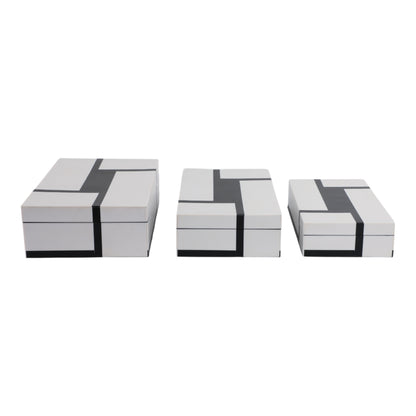 S/3 10/11/12" Bold Lines Design Boxes, White/black - Decor Addict, LLC