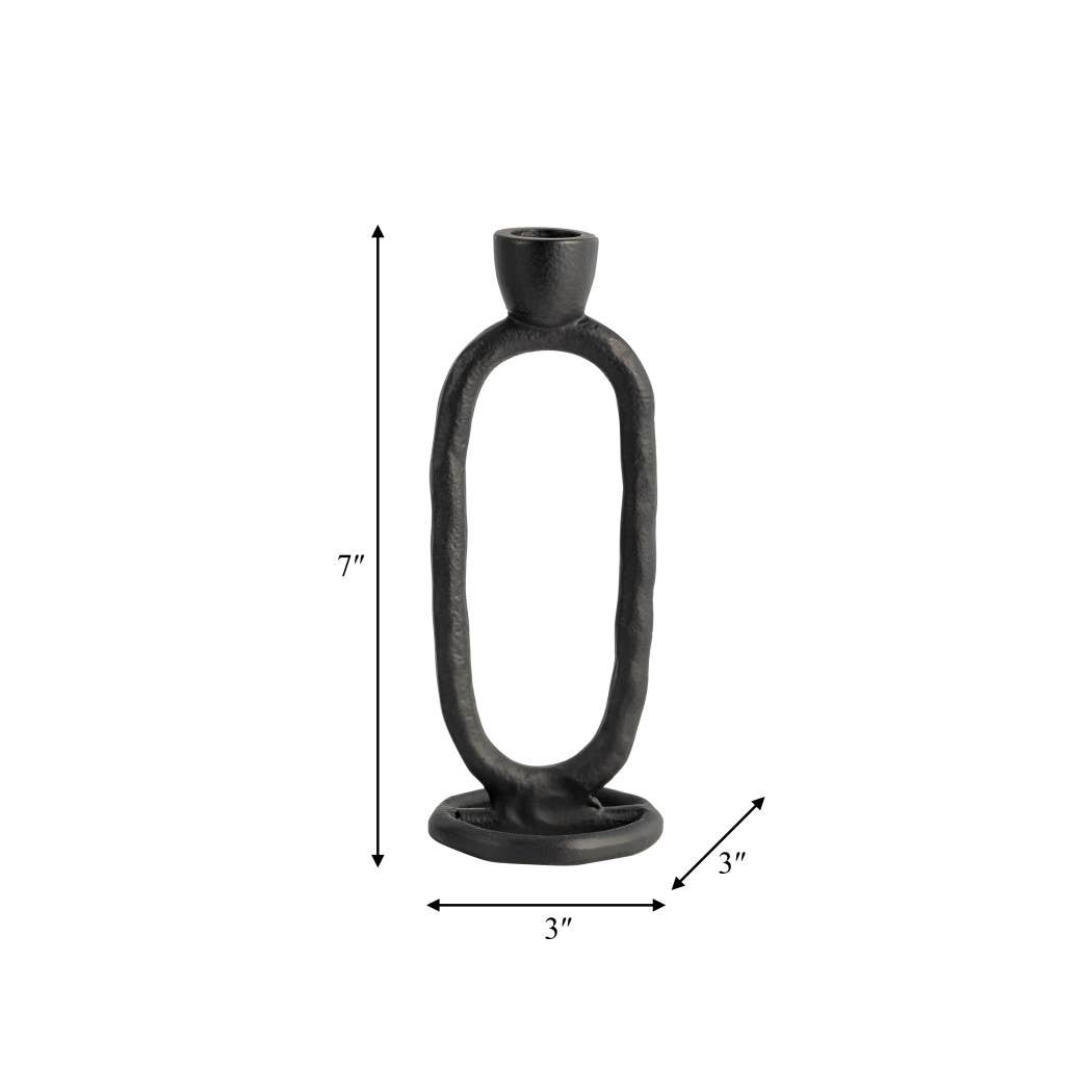 Metal Oval Ring Taper Candle Holder - Black, 8 in. - Decor Addict, LLC