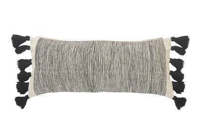 Distressed Gray and Black Fringe Pillow: Gray/Black/Ivory / Poly Filled - Decor Addict, LLC
