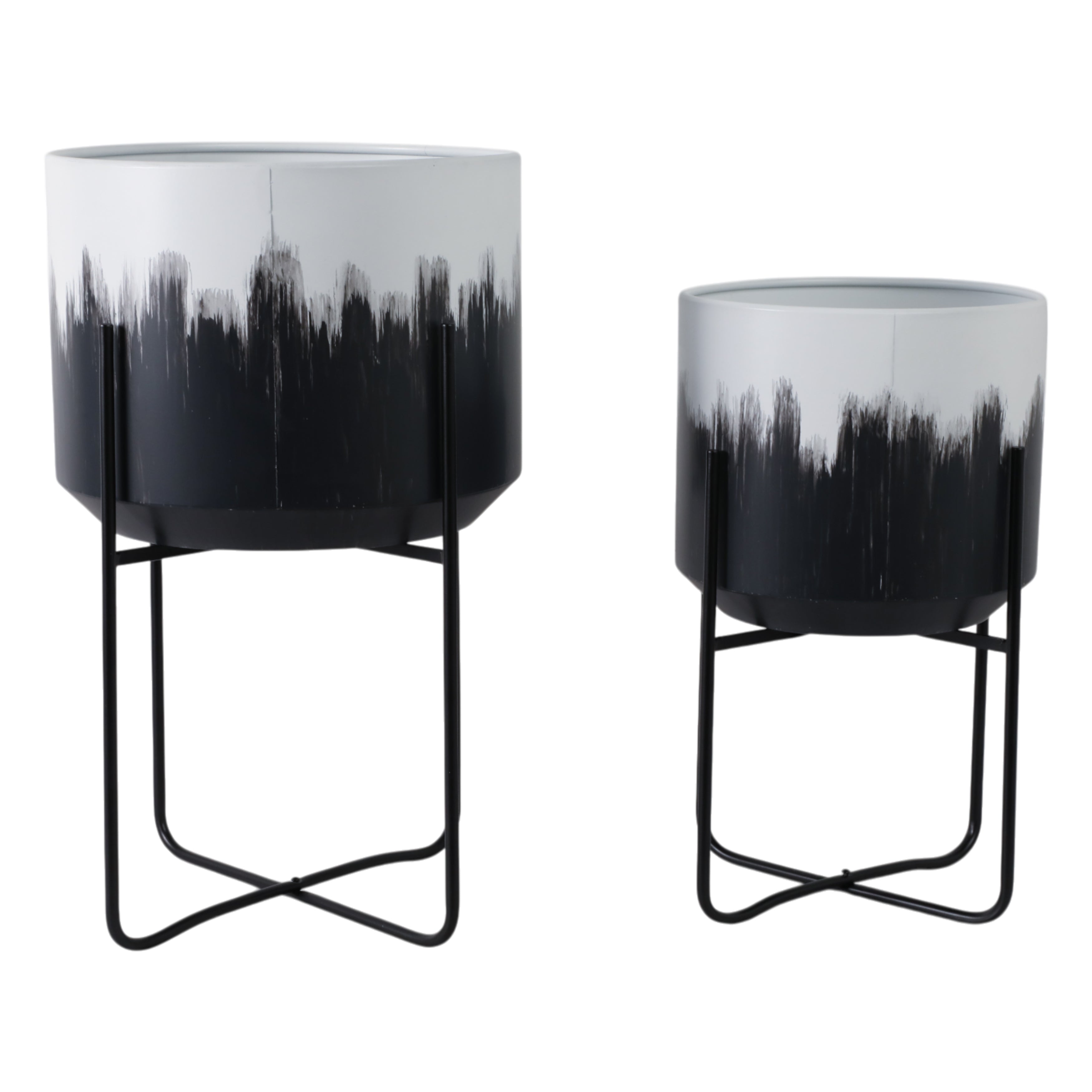 S/2 19/23" Metal Planters On Stands, White/blk Kd - Decor Addict, LLC
