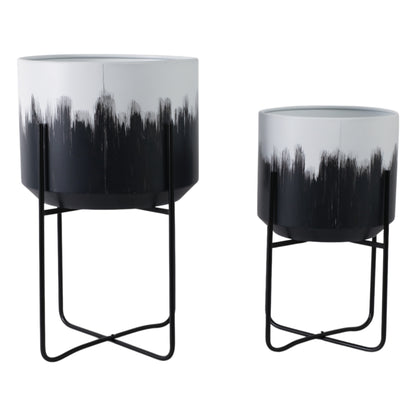 S/2 19/23" Metal Planters On Stands, White/blk Kd - Decor Addict, LLC