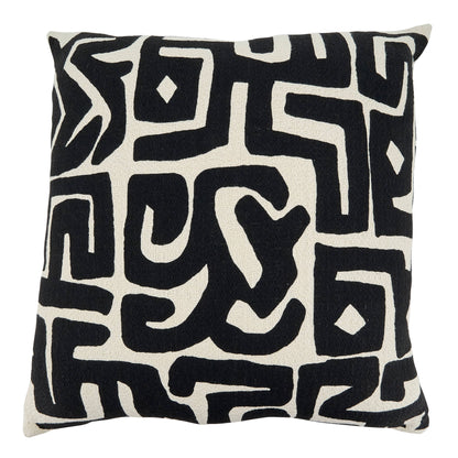 Throw Pillow With Kuba Cloth Design: Black/White / Down Filled / 22" - Decor Addict, LLC