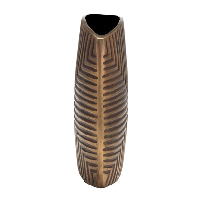 Metal, 10"h Ribbed Vase, Brass Antique - Decor Addict, LLC