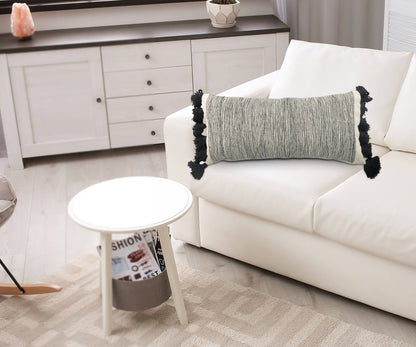 Distressed Gray and Black Fringe Pillow: Gray/Black/Ivory / Poly Filled - Decor Addict, LLC