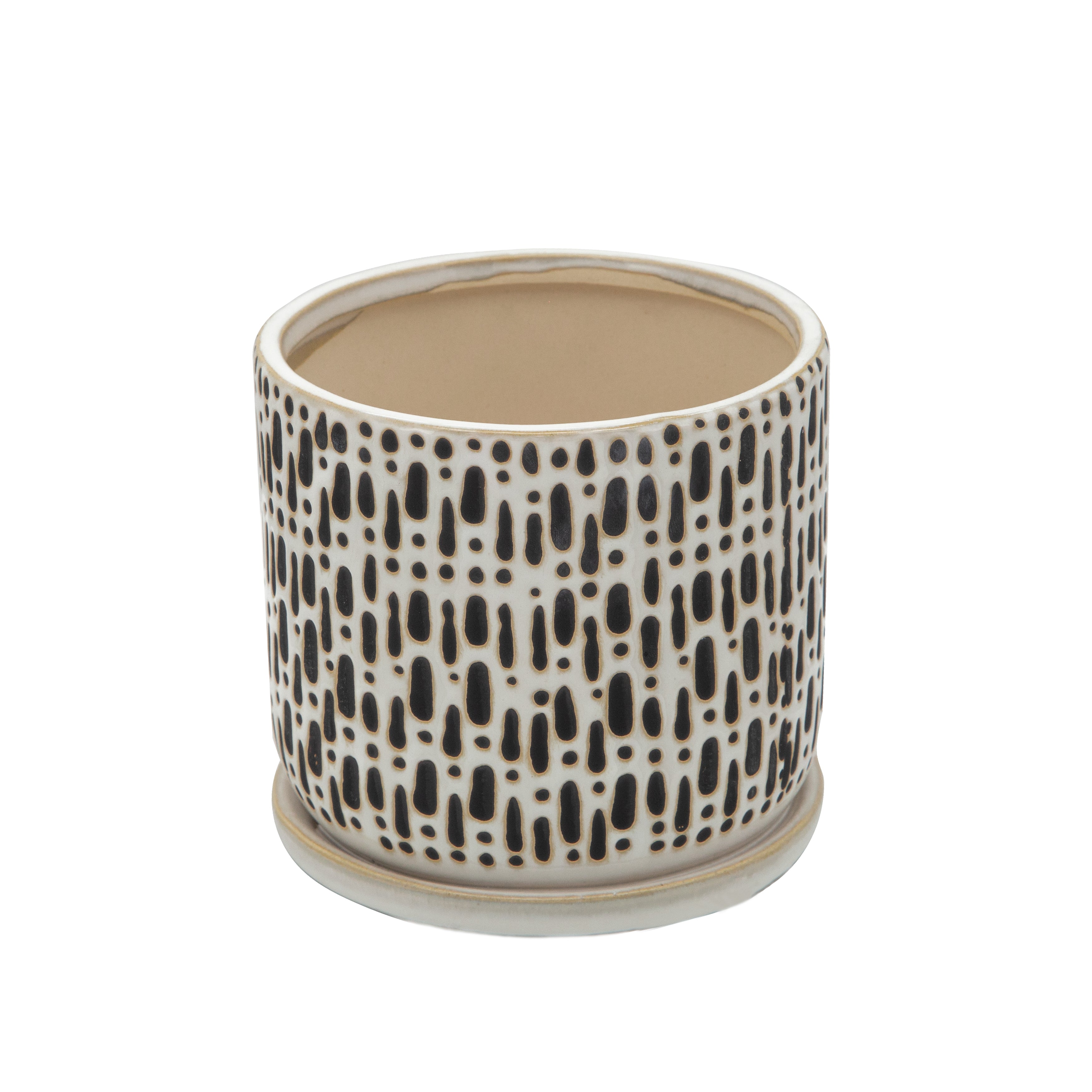 S/2 5/6" Dotted Planters W/ Saucer, Beige - Decor Addict, LLC