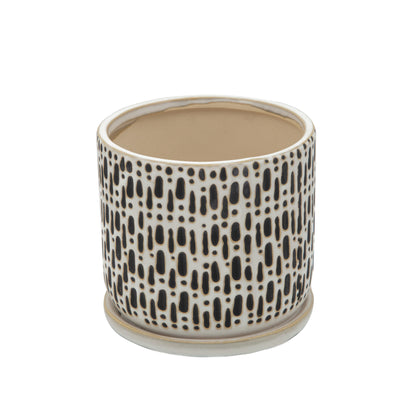 S/2 5/6" Dotted Planters W/ Saucer, Beige - Decor Addict, LLC