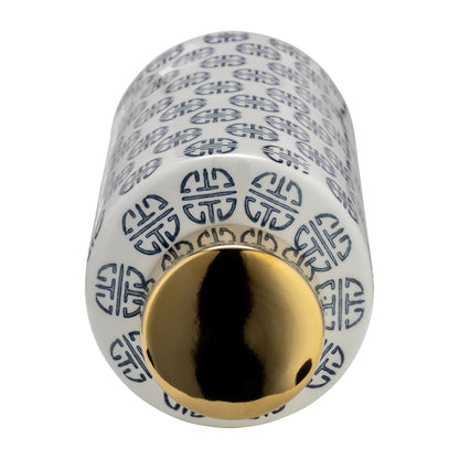 Cer, 13"h Modern Ginger Jar, Navy/white - Decor Addict, LLC