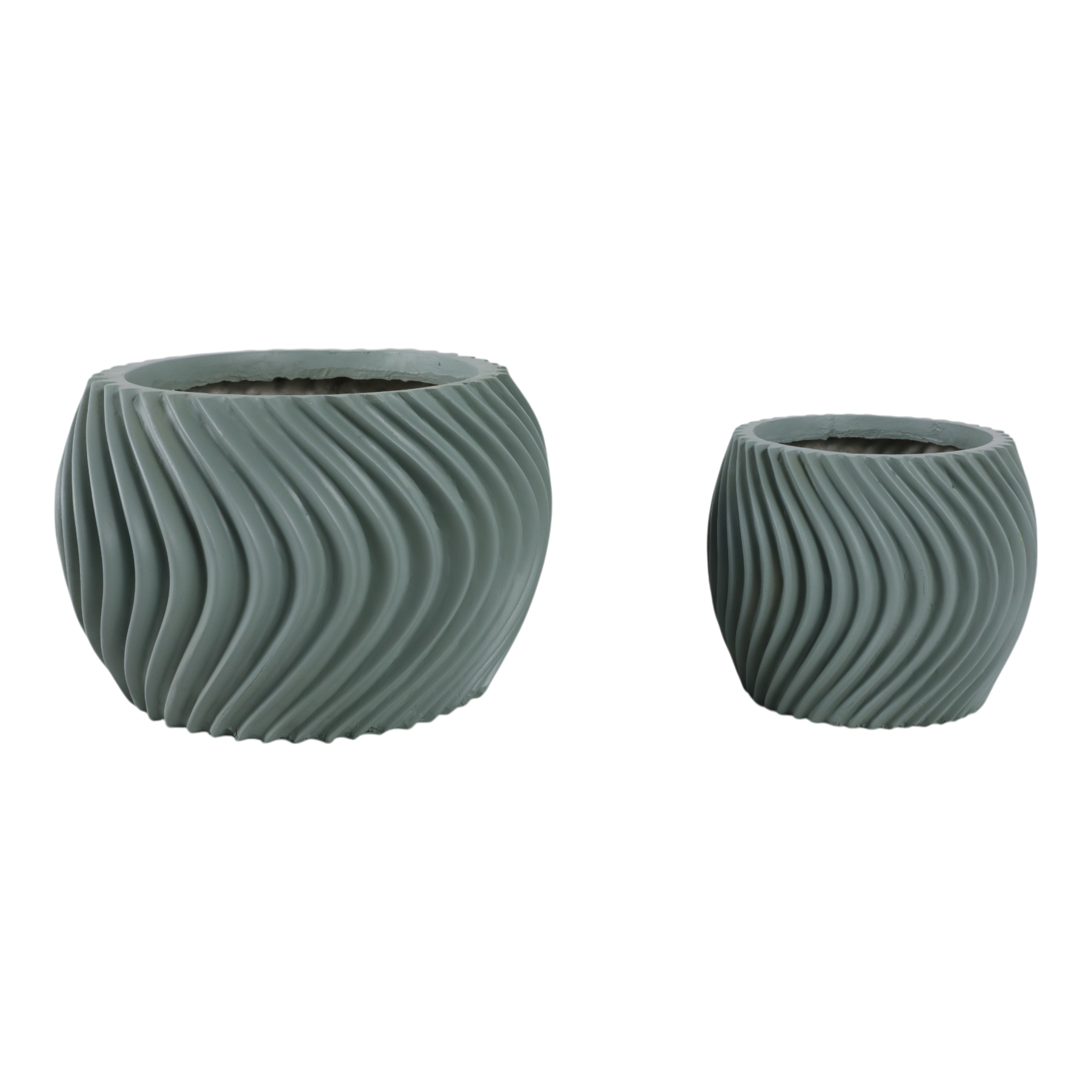S/2 8/12" Curvy Lines Rounded Planter, Sage Green - Decor Addict, LLC