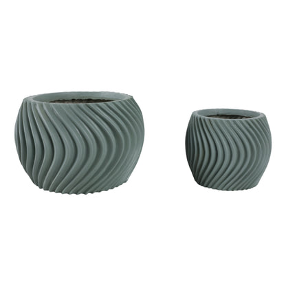 S/2 8/12" Curvy Lines Rounded Planter, Sage Green - Decor Addict, LLC