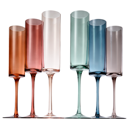 Khen Muted Rainbow Champagne Flute Stemmed Glasses Set of 6 - Decor Addict, LLC