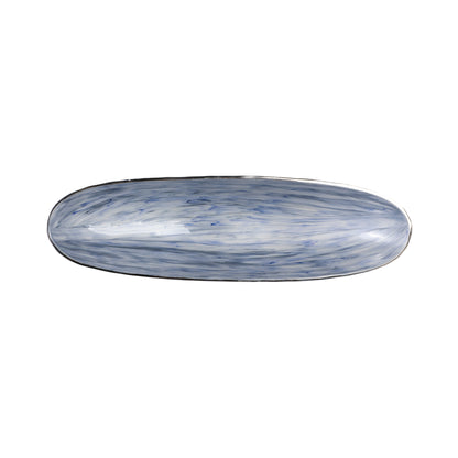 S/2 20/23" Oval Metal Bowl W/ Enamel,light Blu/sil - Decor Addict, LLC