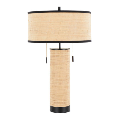 Cylinder Rattan 29" Table Lamp: Black Metal, Natural Rattan - Decor Addict, LLC