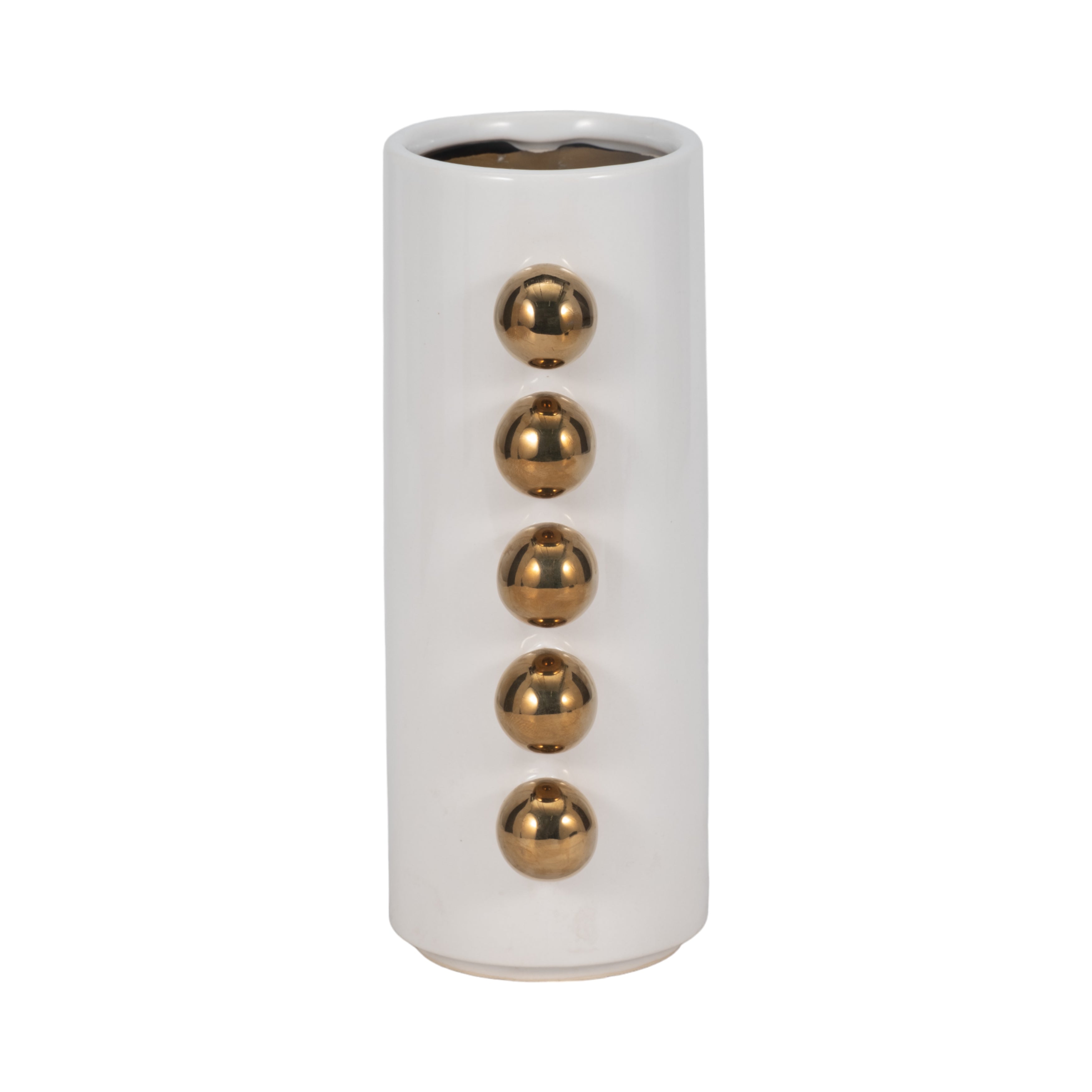 Cer, 10" Vase W/ Side Knobs, White/gold - Decor Addict, LLC