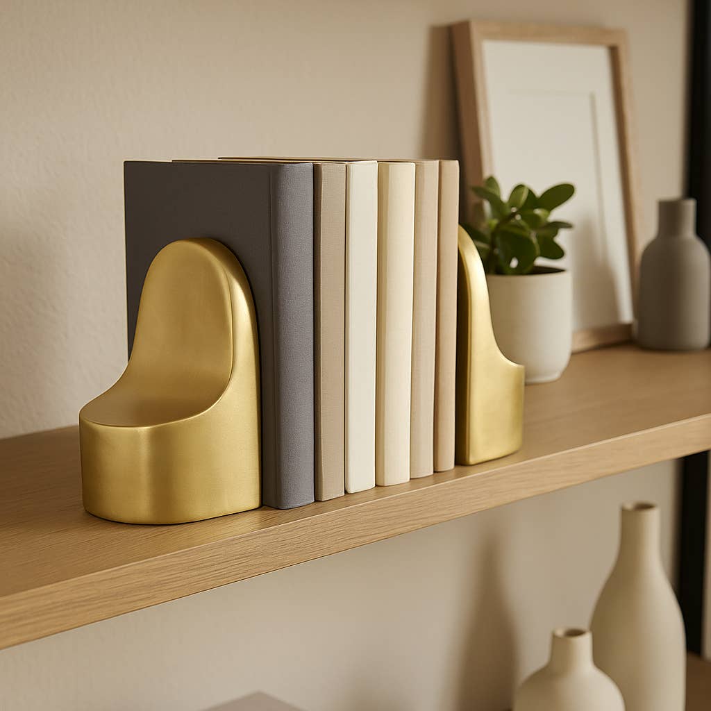 Bookends Set of 2 - Gold Ceramic Contemporary, 6 in. - Decor Addict, LLC