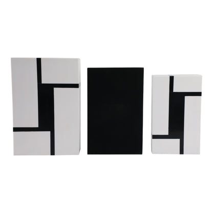 S/3 10/11/12" Bold Lines Design Boxes, White/black - Decor Addict, LLC