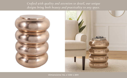 Side Table - Gold Metal Narrow Bold Rounded Drum, 20 in. - Decor Addict, LLC