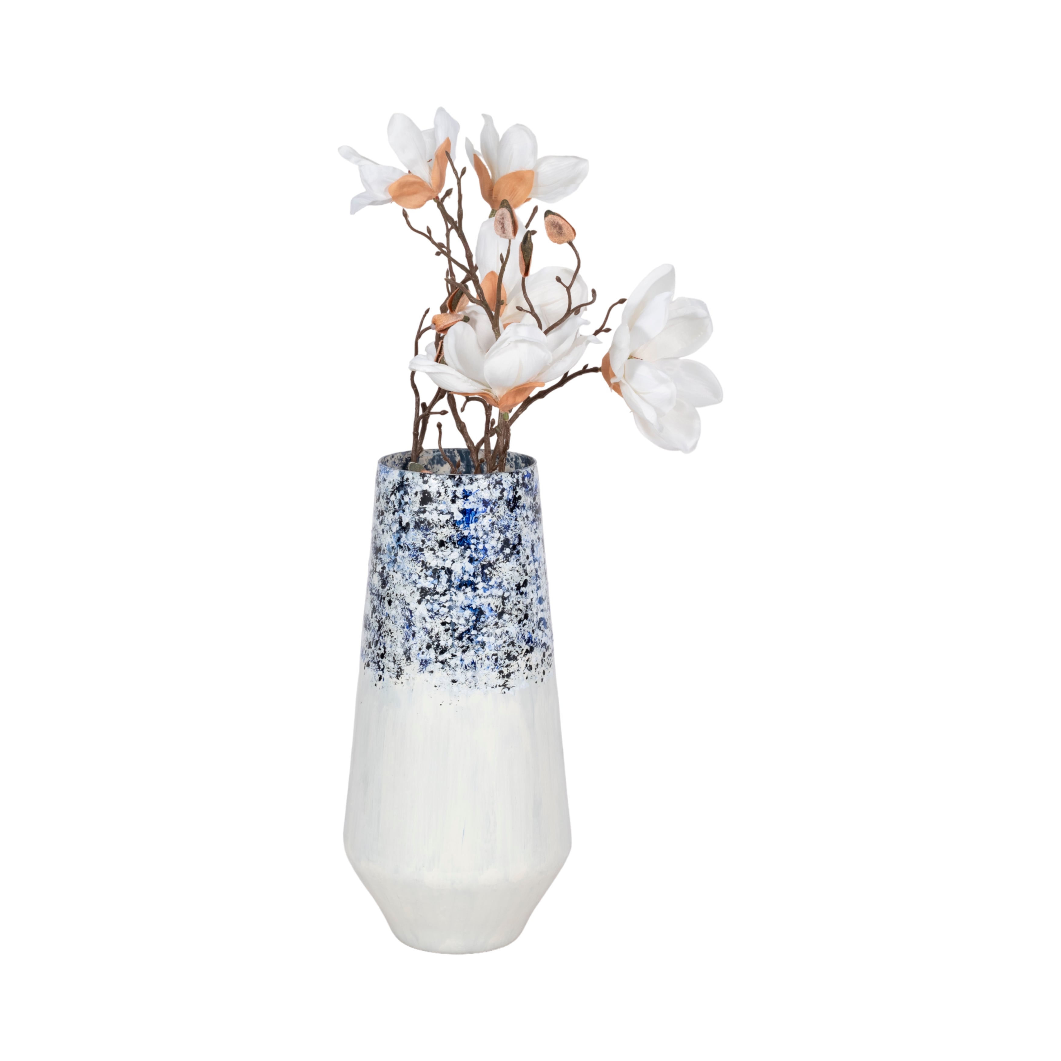 16" Tapered Bottom Vase Arctic Finish, White/blue - Decor Addict, LLC