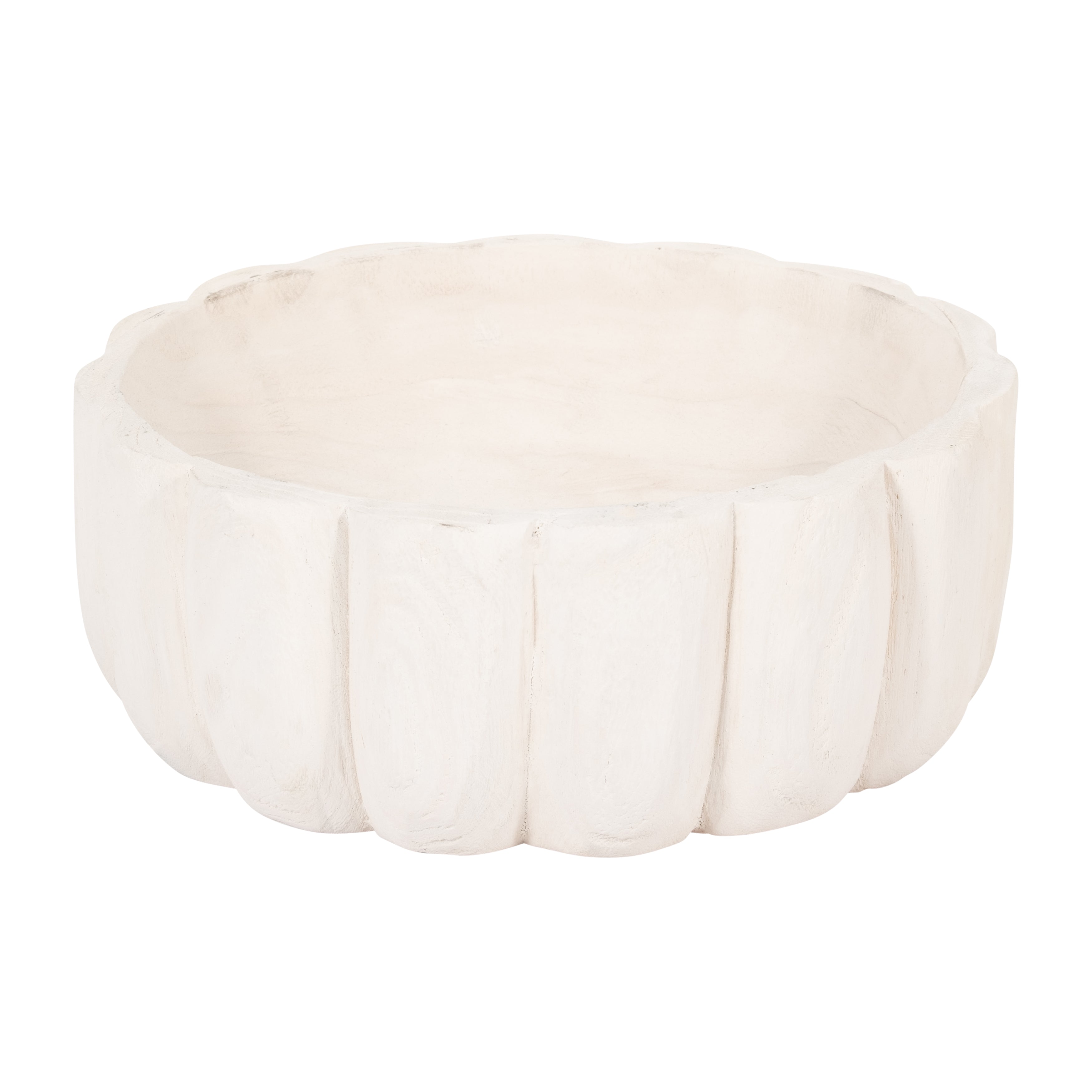 Wood, 9" Scalloped Bowl, White - Decor Addict, LLC