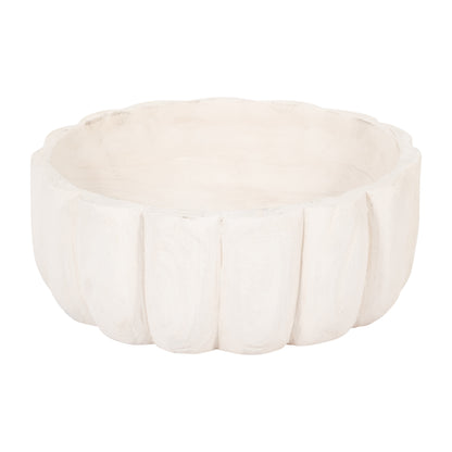 Wood, 9" Scalloped Bowl, White - Decor Addict, LLC