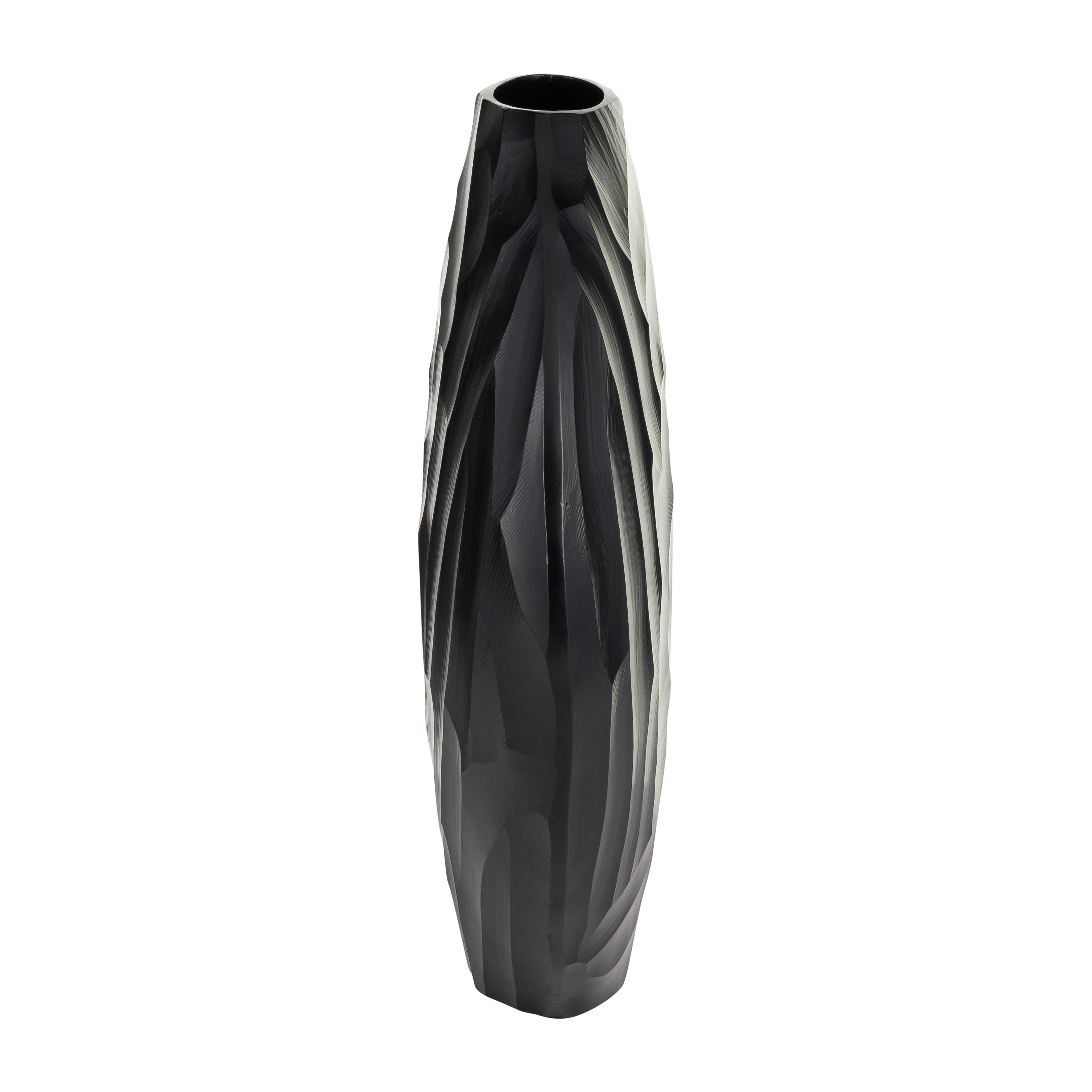 Aluminum 14"h Hammered Vase, Matte Black