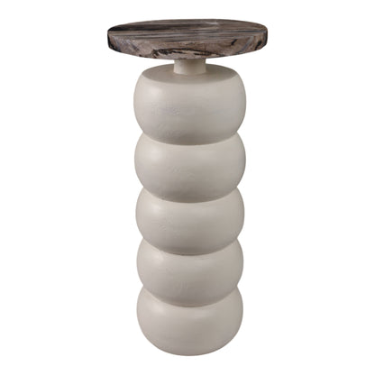 Wood Marble Top Stacked Ring End Table - White, 22 in. - Decor Addict, LLC