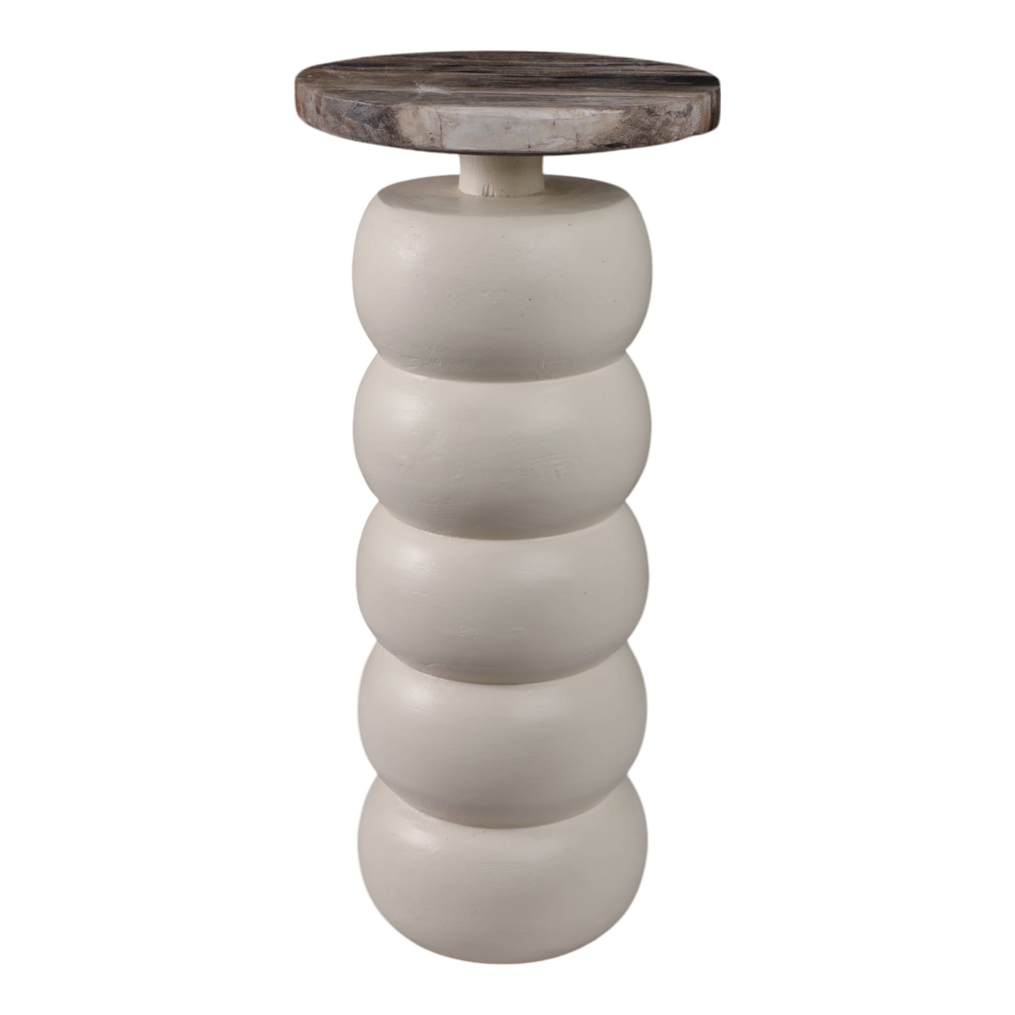Wood Marble Top Stacked Ring End Table - White, 22 in. - Decor Addict, LLC