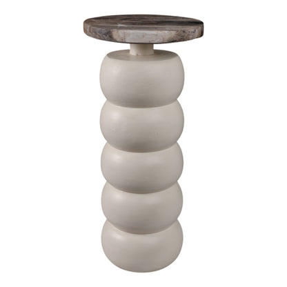 Wood Marble Top Stacked Ring End Table - White, 22 in. - Decor Addict, LLC