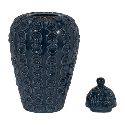 Cer, 12" Chain Texture Jar, Navy - Decor Addict, LLC