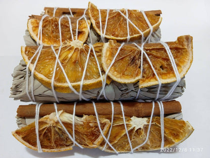 White Sage Smudge Bundle with Orange & Cinnamon – Uplifting Energy Cleanse - Decor Addict, LLC