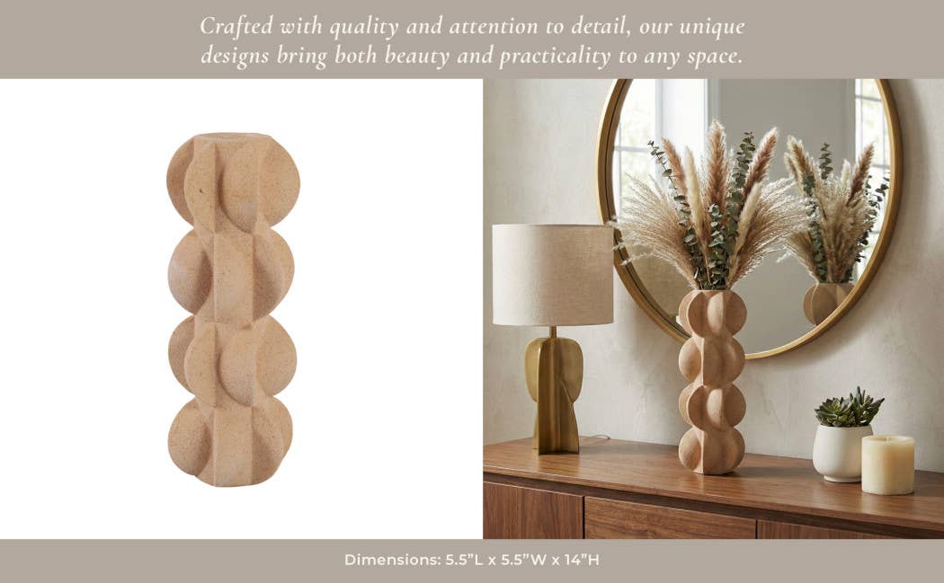Decorative Vase - Tan Ceramic 3D Printed Textured, 14 in. - Decor Addict, LLC