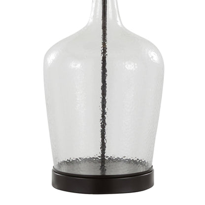 Botella 28" Glass Table Lamp with USB - Set of 2: Clear Dimpled Glass, Oil Bronze Metal, Natural Linen - Decor Addict, LLC