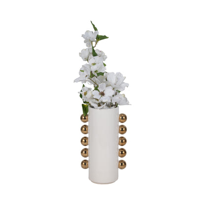 Cer, 10" Vase W/ Side Knobs, White/gold - Decor Addict, LLC