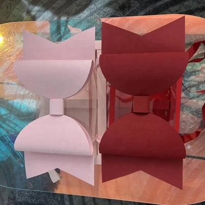 Big Bow Two Section Rectangle Flower Box with Clear Lid (2 pcs/set): Pink - Decor Addict, LLC