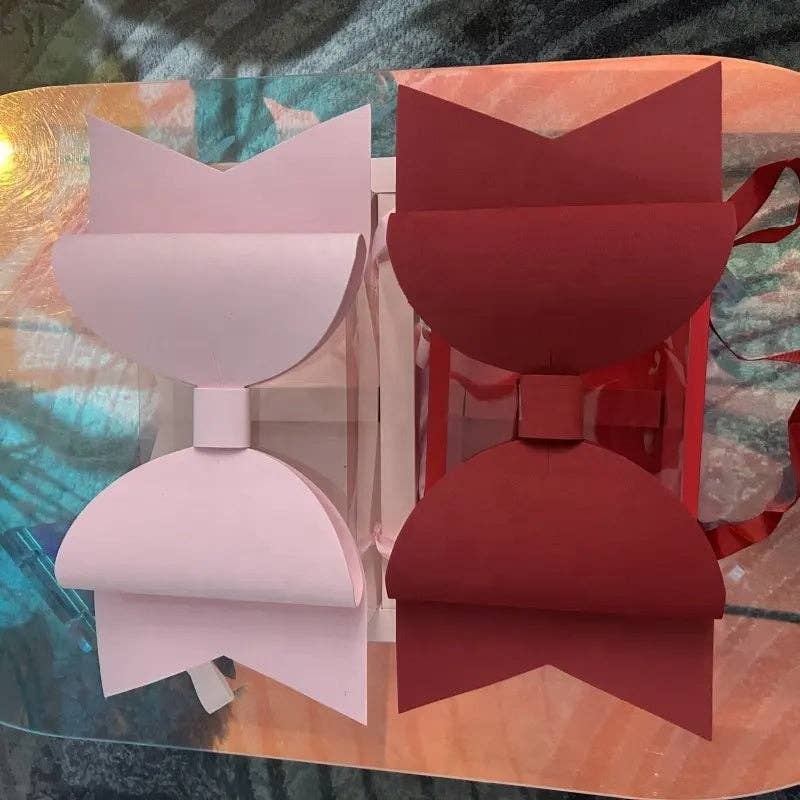 Big Bow Two Section Rectangle Flower Box with Clear Lid (2 pcs/set): Pink - Decor Addict, LLC