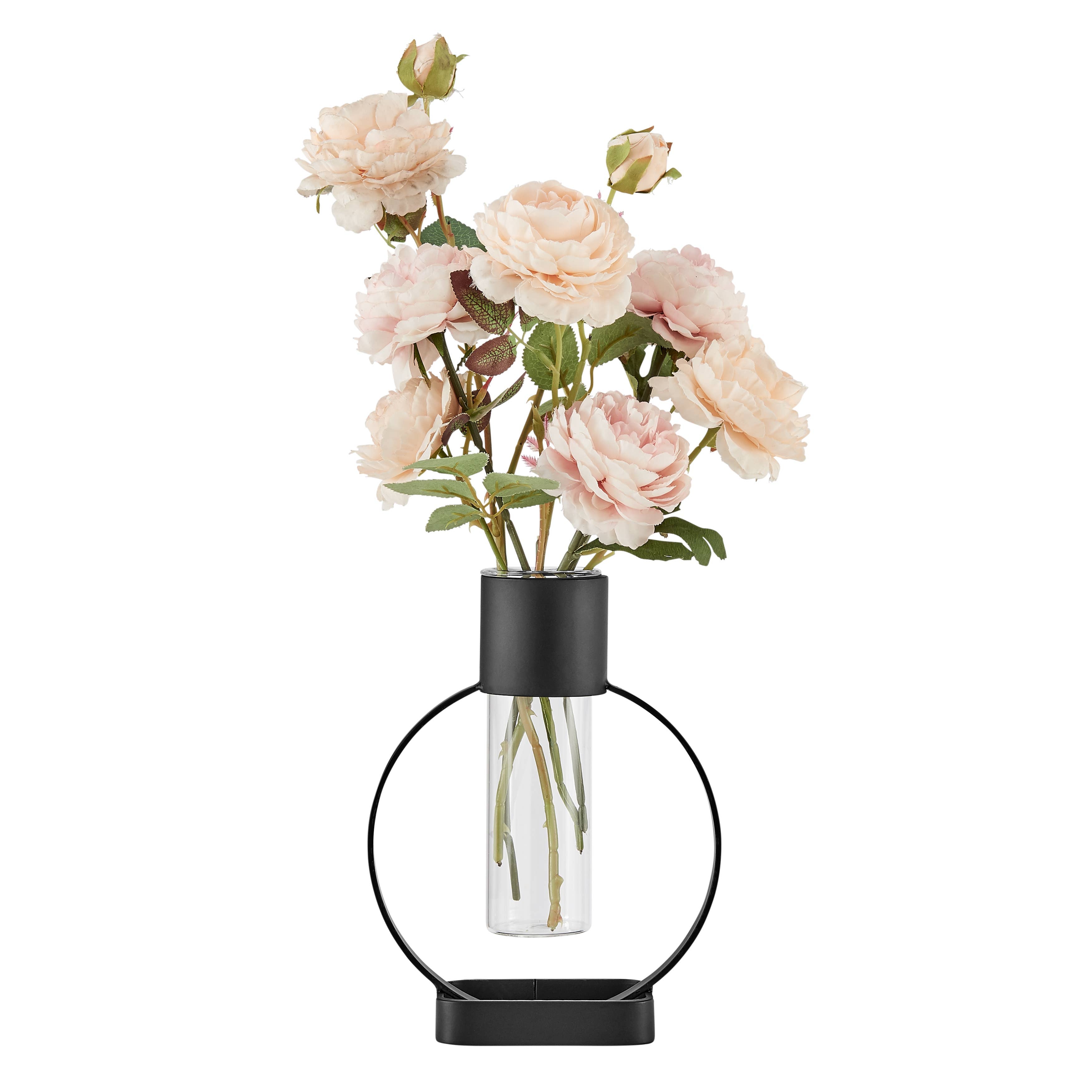 Jacob Modern Black Open Circle Clear Glass Tabletop Vase - Decor Addict, LLC