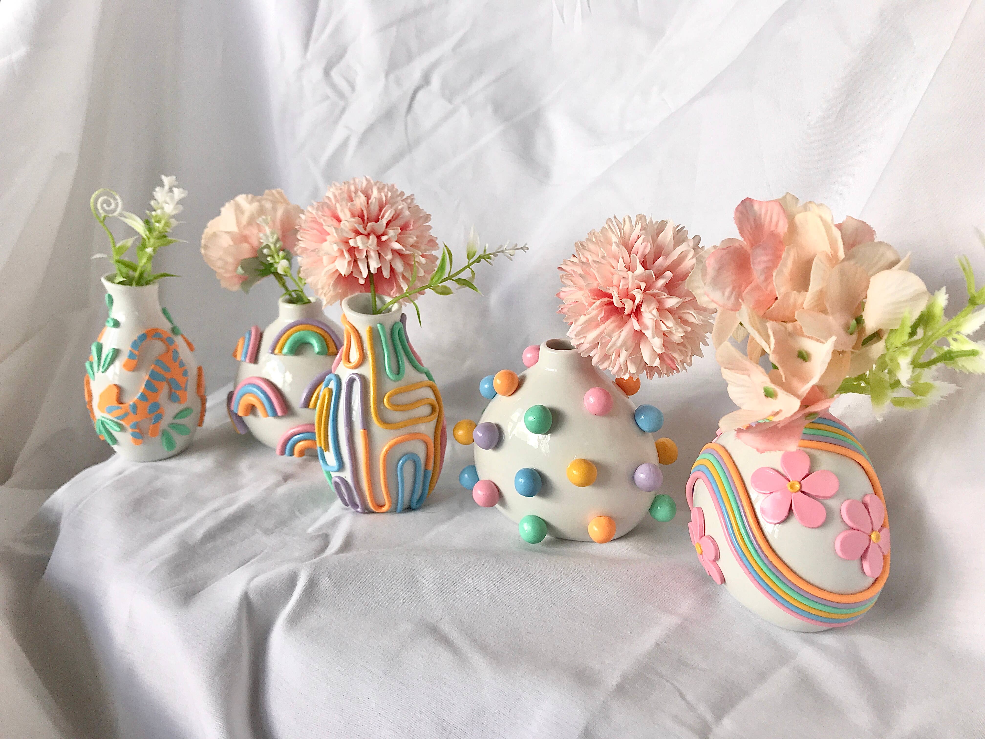 Retro Eclectic Colorful Bud Vase- Boho Mini Vase: Dots - Decor Addict, LLC