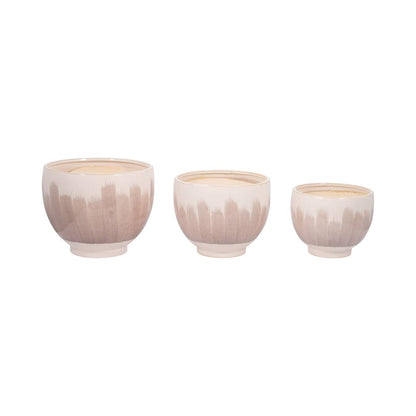 Planters Set of 3 - Tan Ceramic Round Design, 10/12/14 in. - Decor Addict, LLC