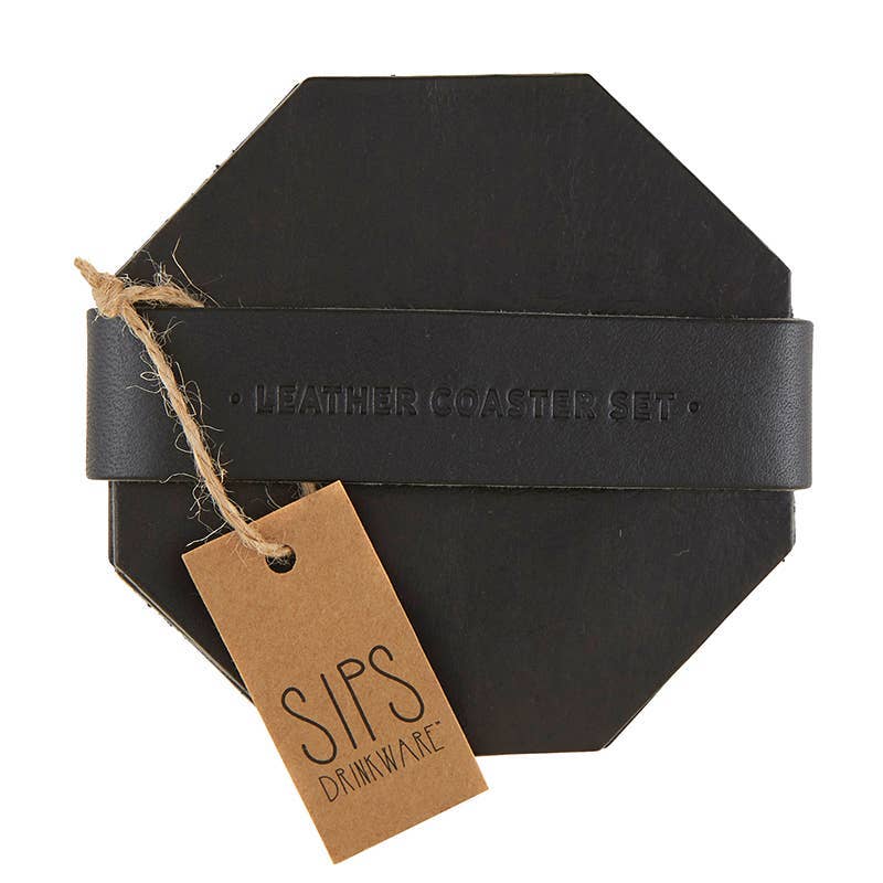 Leather Coaster Set - Black - Decor Addict, LLC