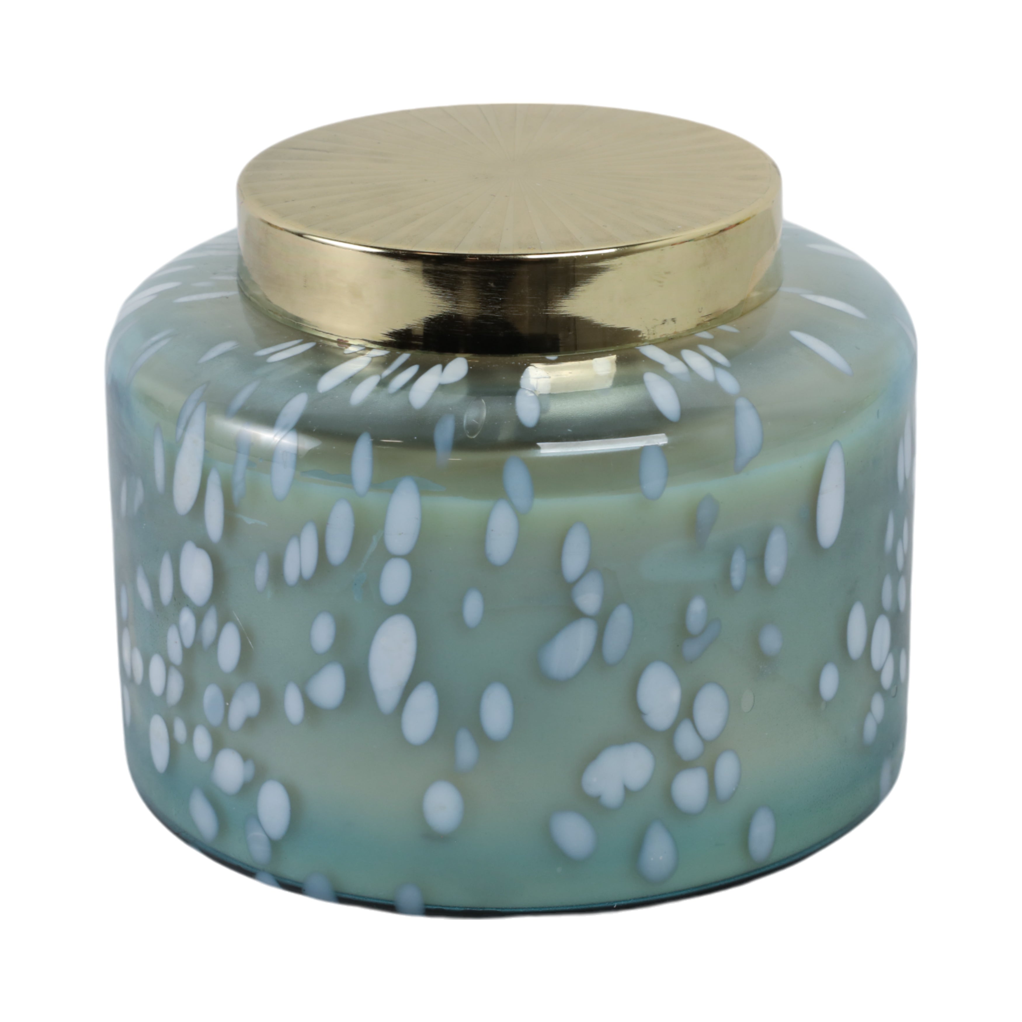 7" 71 Oz Jasmine Speckle Lidded Candle, Blue/gold - Decor Addict, LLC