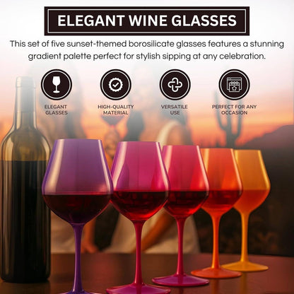 Southwest Sunset Large Colored Wine Glass| Set of 5 | 20 oz - Decor Addict, LLC