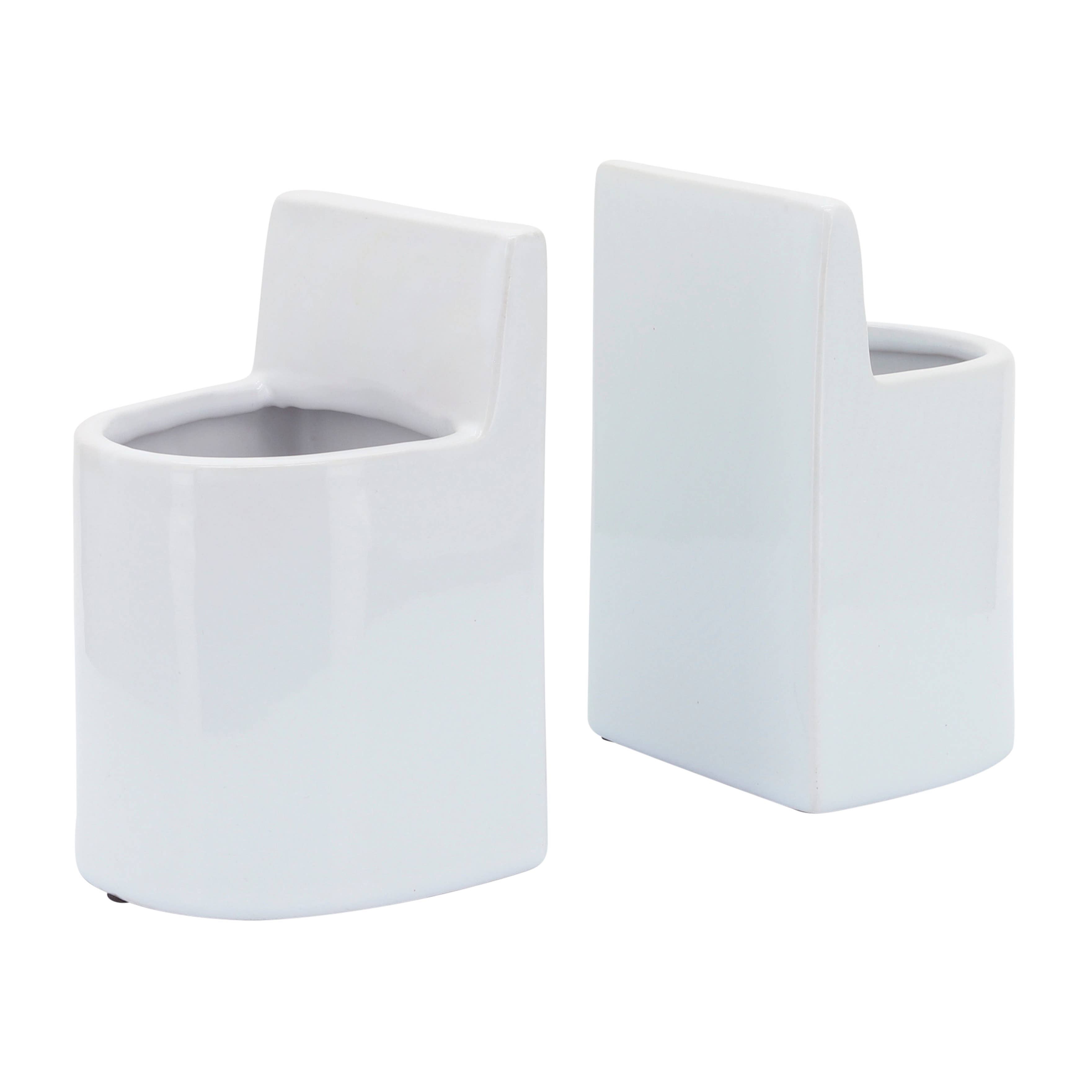 White 6 in. Ceramic Novelty Solid Pouch Bookends (Set of 2) - Decor Addict, LLC