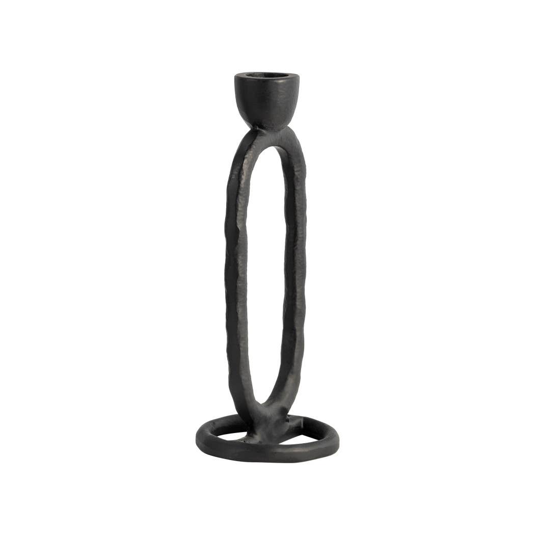 Metal Oval Ring Taper Candle Holder - Black, 8 in. - Decor Addict, LLC