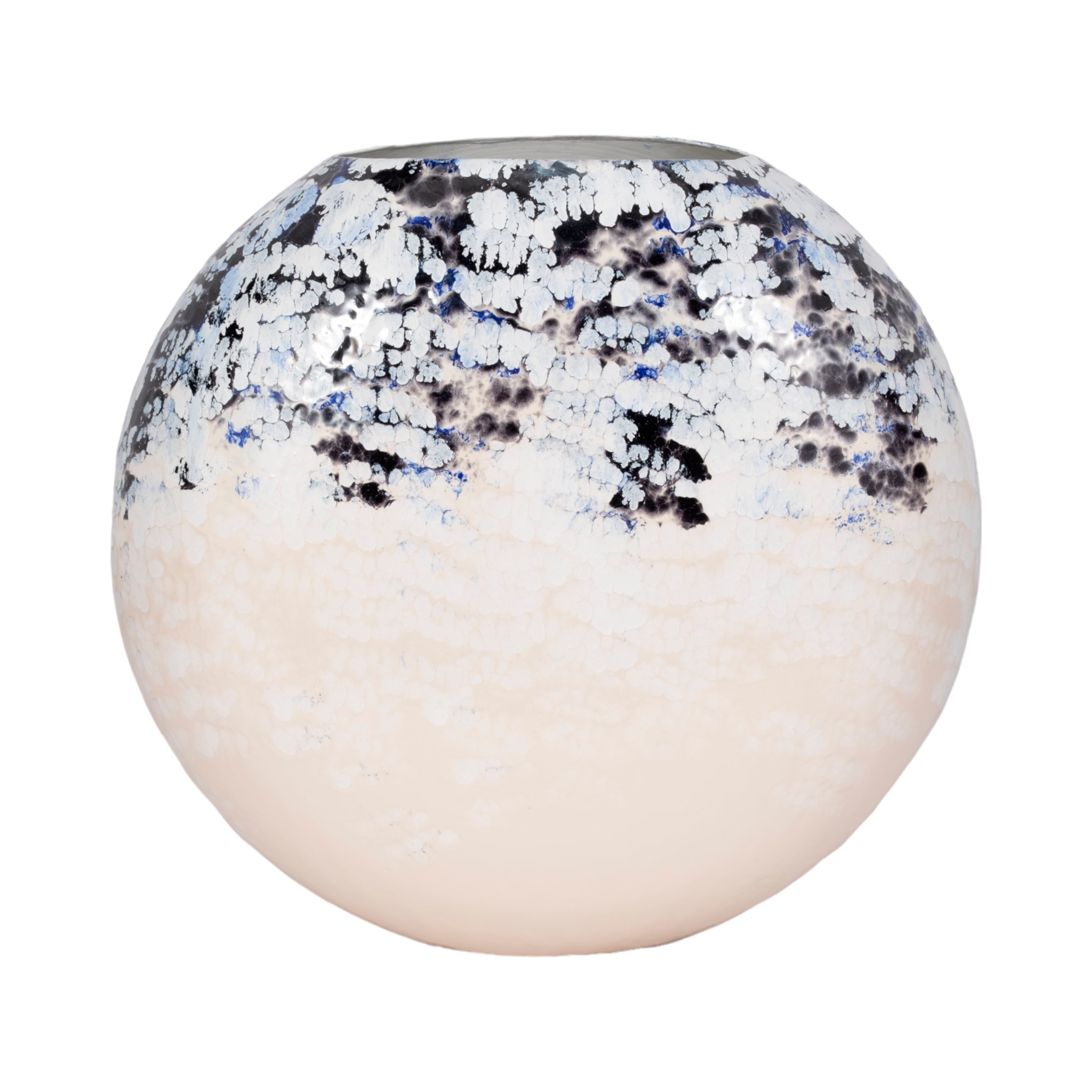 21" Round Metal Vase Arctic Finish, White/blue - Decor Addict, LLC