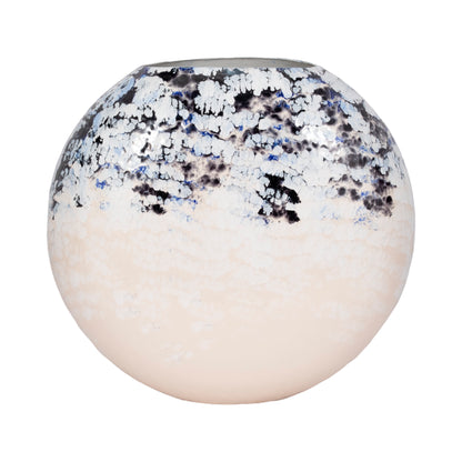 21" Round Metal Vase Arctic Finish, White/blue - Decor Addict, LLC