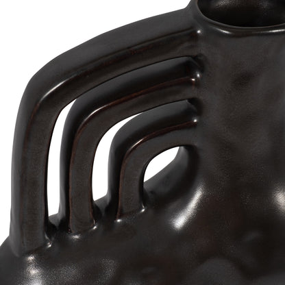 Cer, 8" Metallic Triple Handle Vase, Black - Decor Addict, LLC